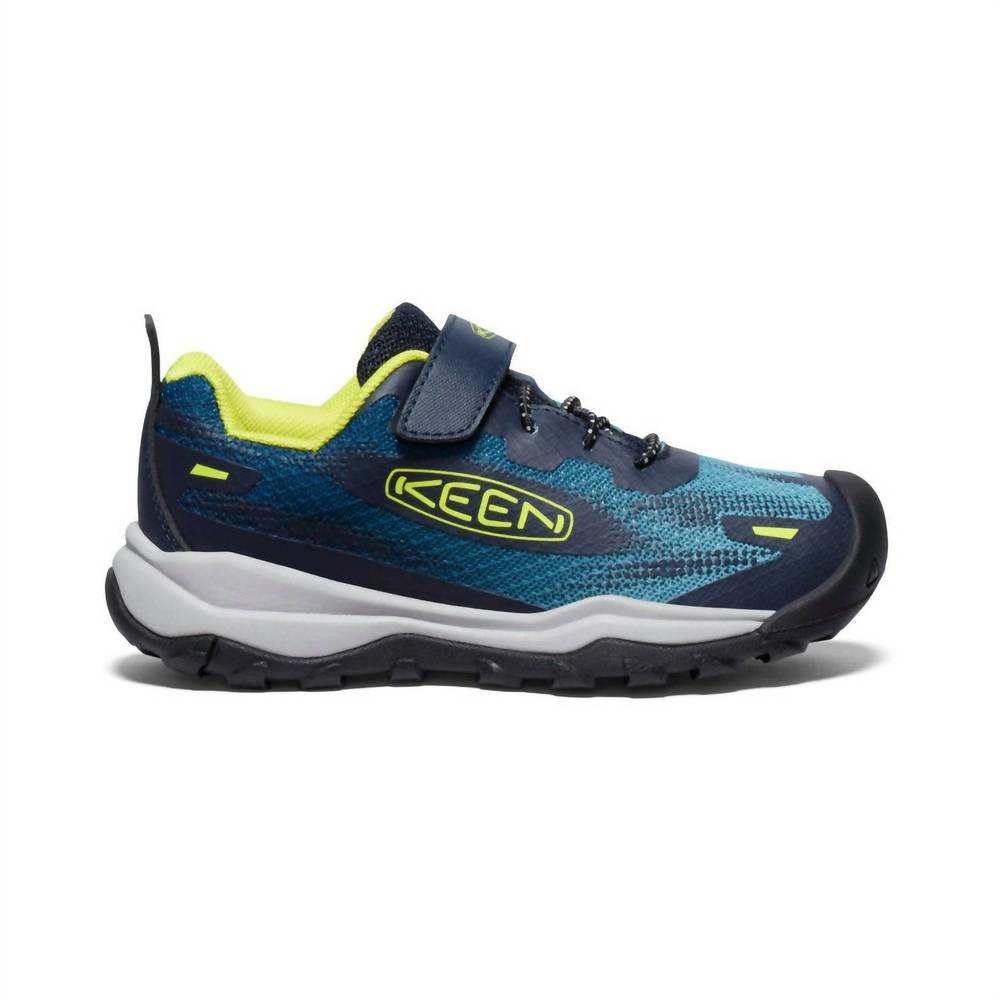 NEW KEEN boy's wanduro speed hiking shoe in legion blue/primrose